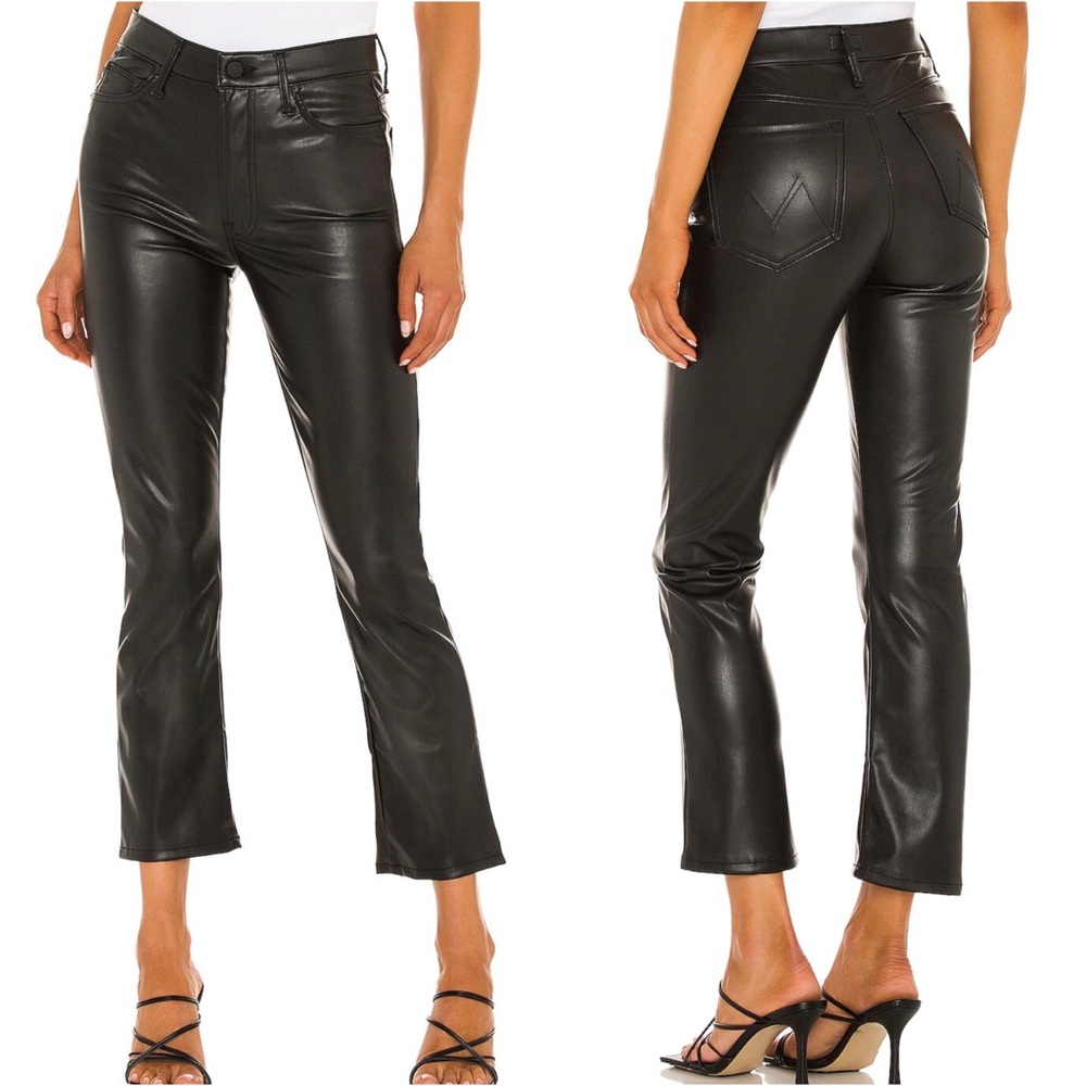 Mother Black Faux Leather Wax On Wax Off Insider Ankle Jeans Pants 32 NWT